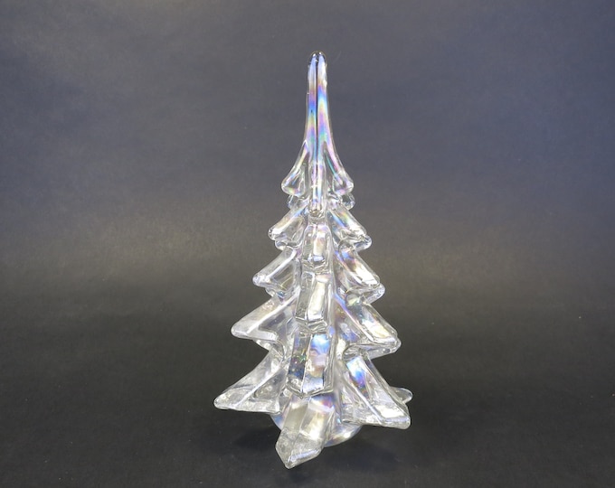 Vintage Iridescent Silvestri Christmas Tree Crystal Clear Art Glass Christmas Pine Tree 6.25" Tall