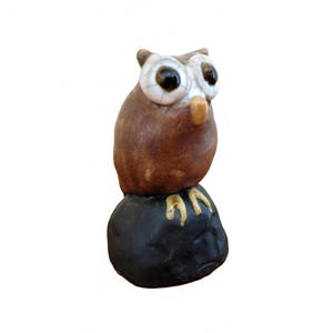 Groovy Owl Handmade Clay Vintage Ceramic Bird Figurine