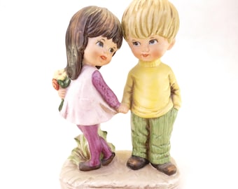 Moppets by Fran Mar Boy and Girl Bisque Porcelain Statuette Vintage 1971