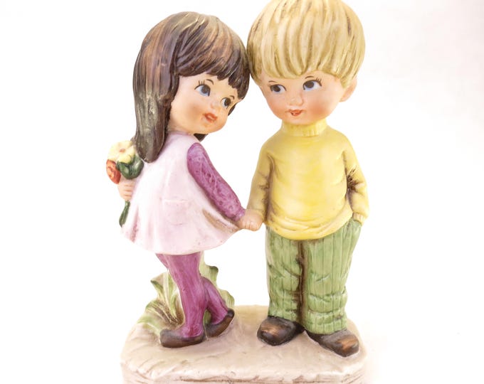 Moppets by Fran Mar Boy and Girl Bisque Porcelain Statuette Vintage 1971