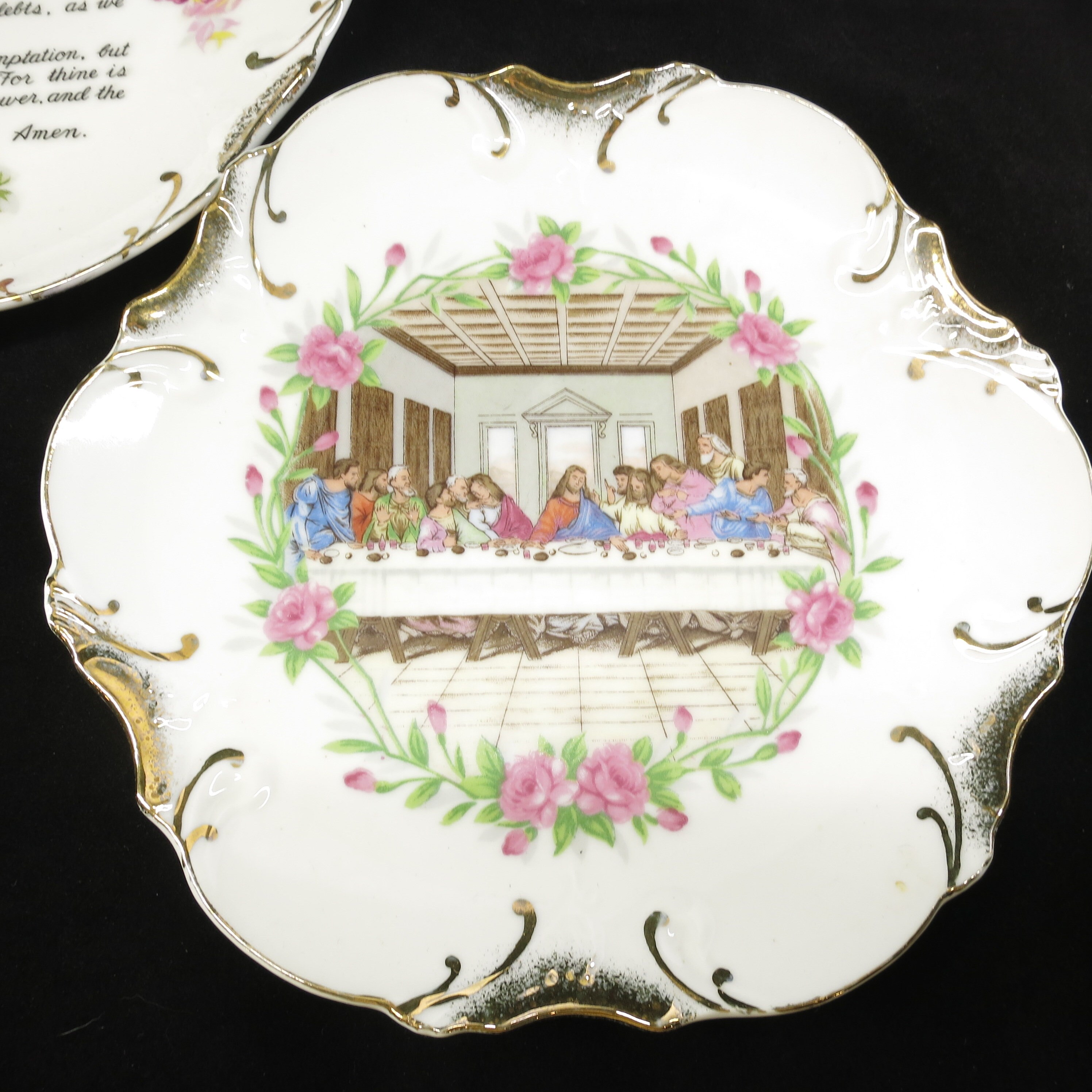 Set of 3 Decorative Religious Plates Last supper, Jesus, The lord's Prayer