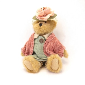 8&quot; Bailey Boyds Bear Spring 1999 Wearing Green Dress Pink Sweater Hat