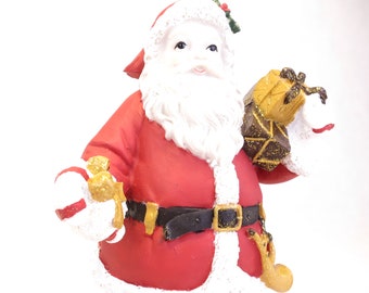 Vintage Santa Claus Figure with Candy Canes, Glitter and Presents 8" Christmas Decor