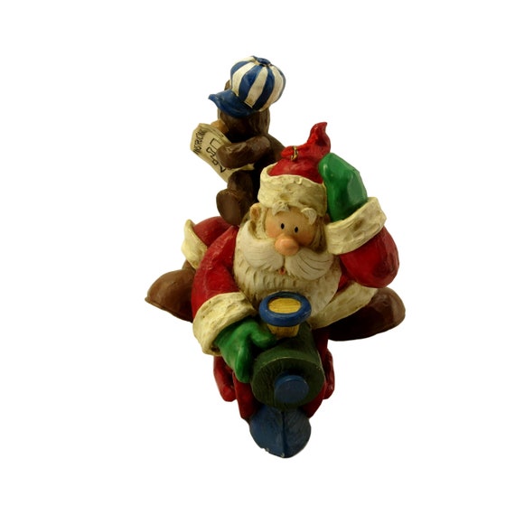Funny Santa Claus Riding Train With Teddy Bear Vintage Etsy
