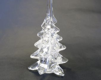 Vintage Silvestri Christmas Tree Crystal Clear and White Art Glass Christmas Pine Tree 6.25" Tall