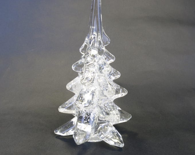 Vintage Silvestri Christmas Tree Crystal Clear and White Art Glass Christmas Pine Tree 6.25" Tall