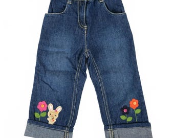 Gymboree 2T Blue Denim Jeans with Bunny and Flower Appliqué