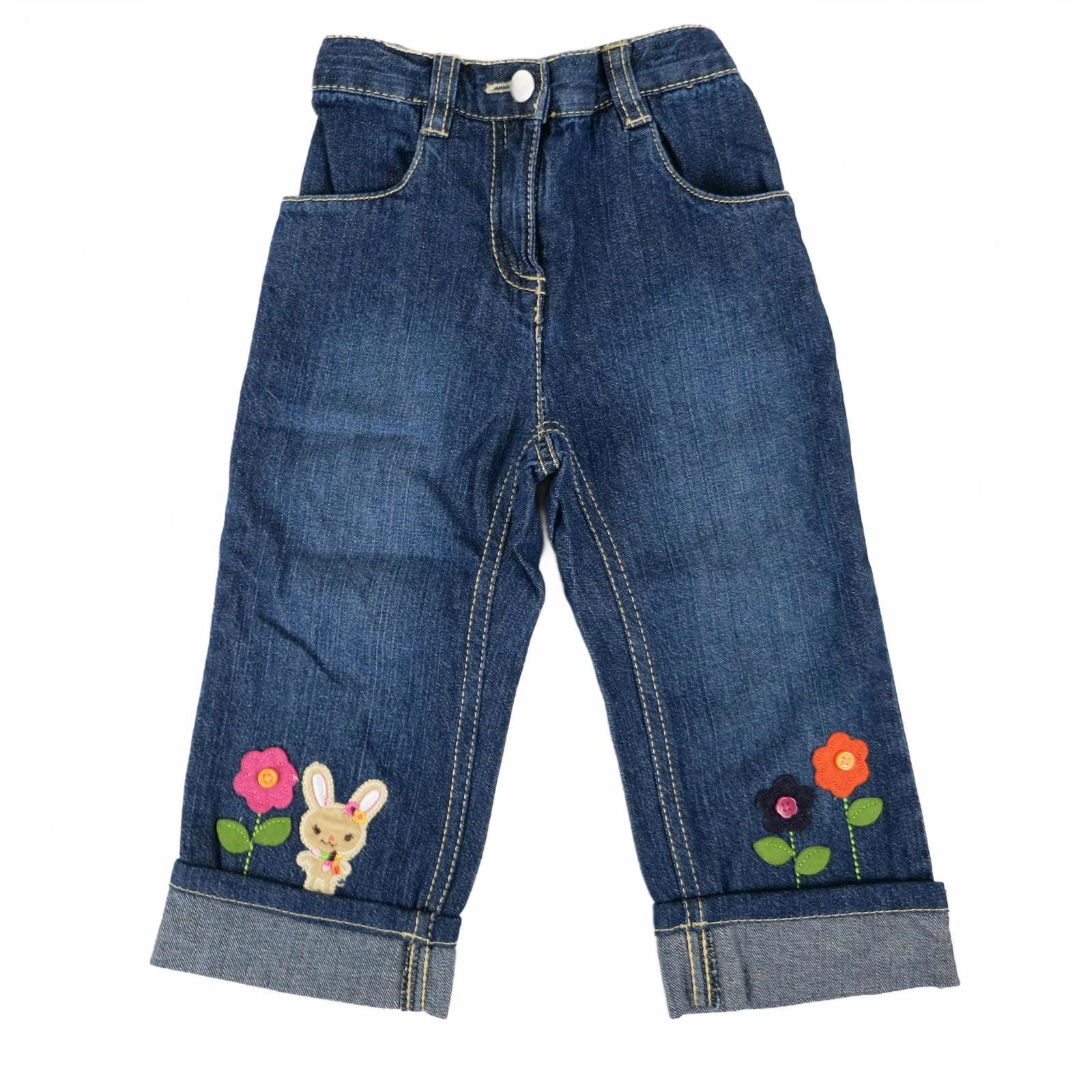 Gymboree 2T Blue Denim Jeans with Bunny and Flower Appliqué