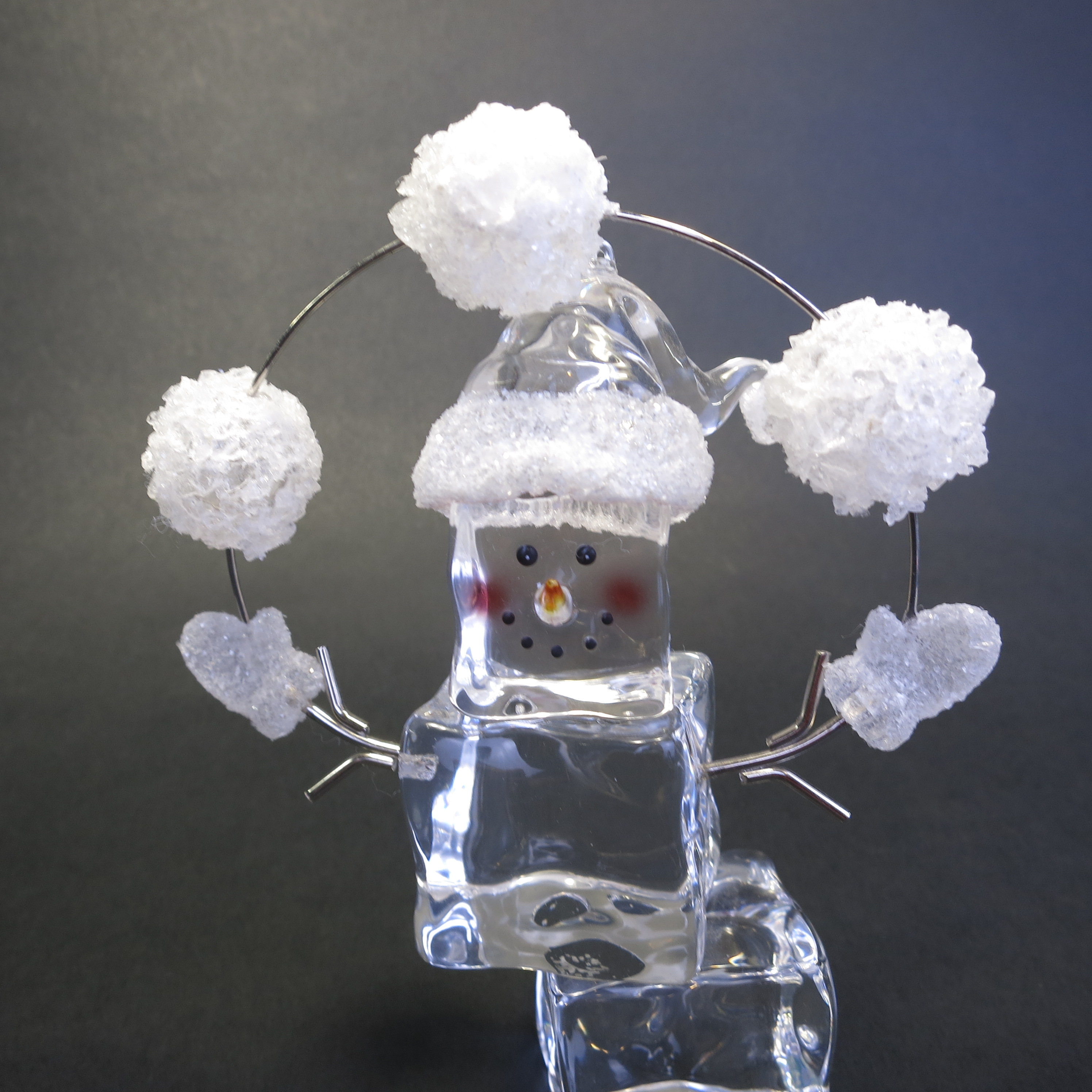 Acrylic Ice Cube Snowman Holiday Christmas Ornament 5.75 Juggling Snowballs  Dept 56