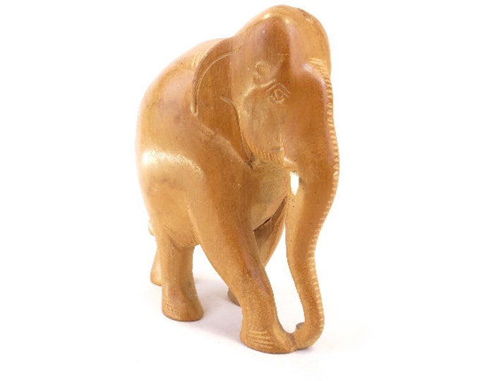 Handmade Wooden Elephant Vintage Carving 5" Tall