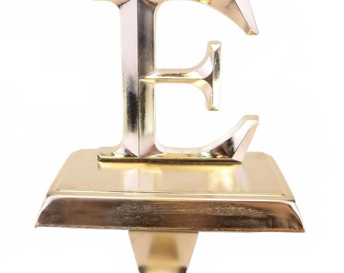 Vintage Shiny Silver Color E Christmas Stocking Holder, 4.5" tall