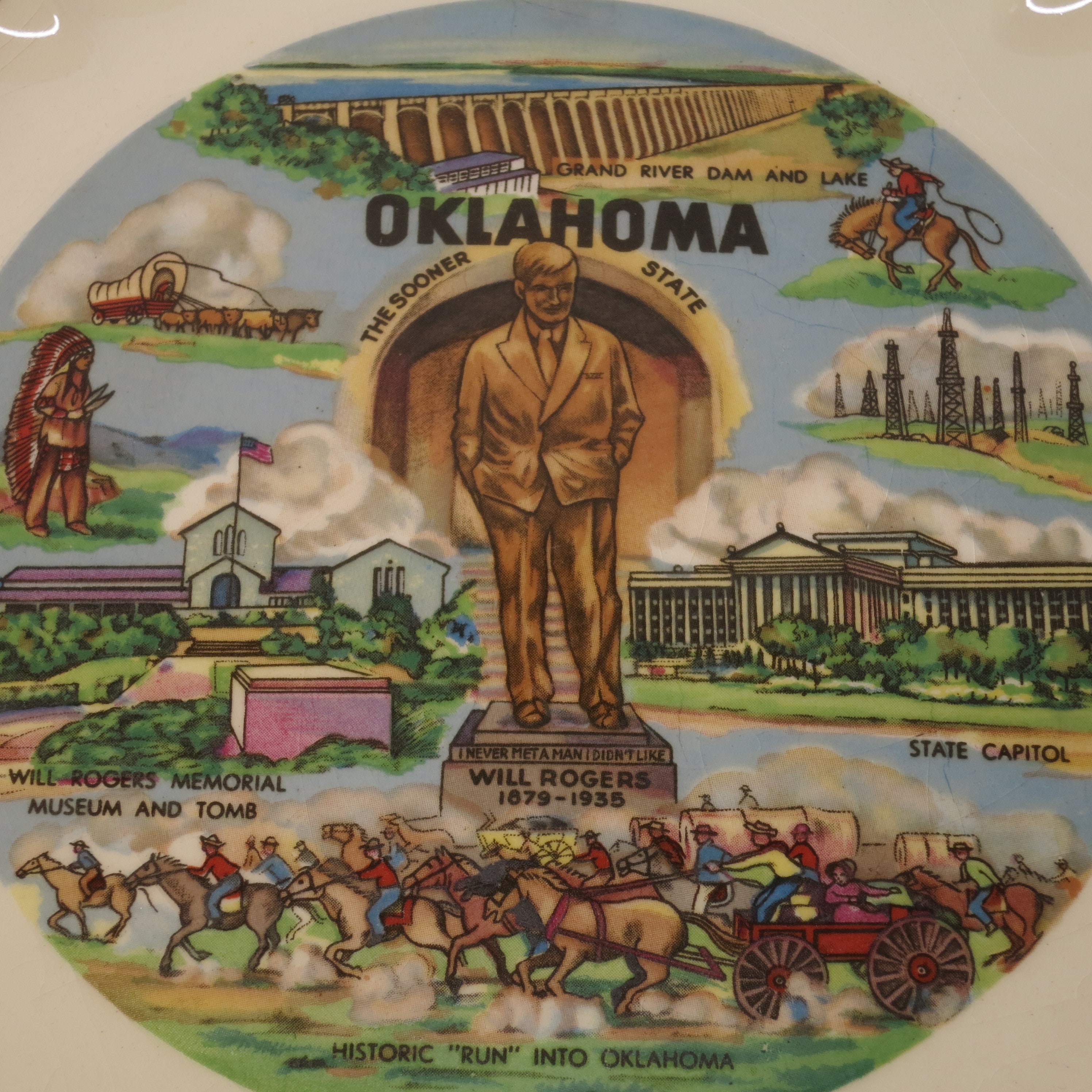 Oklahoma State Themed Porcelain 10.75 Collector's Plate Gift Shop Souvenir