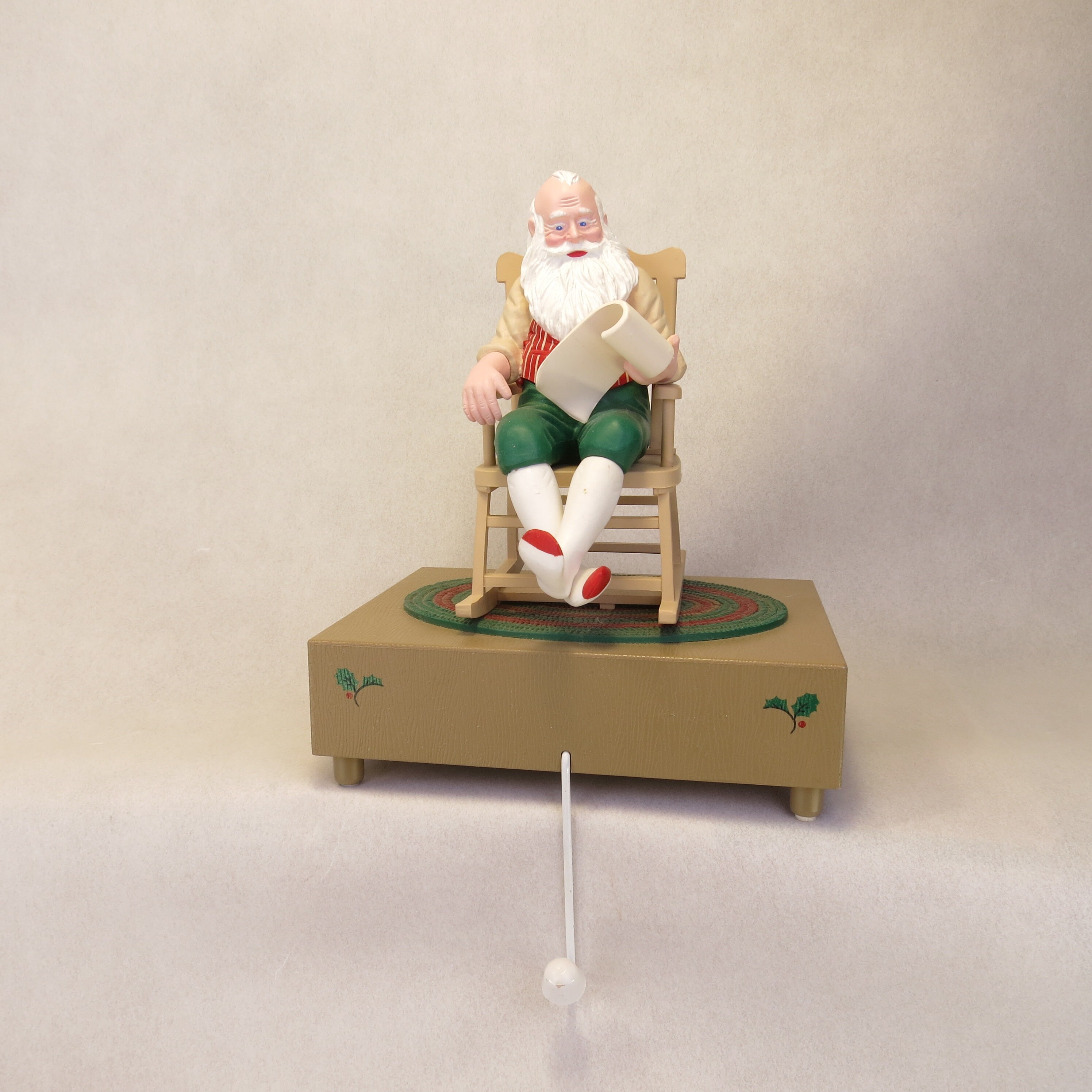 Vintage Hallmark Stocking Holder Santa with List in Rocking Chair
