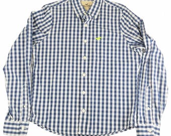 Hollister Blue and White Checkered Button-Up Shirt Men's L