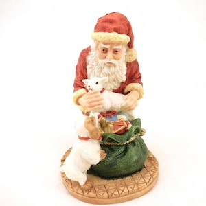 Vintage Santa with 2 Dogs and Toy Bag Figurine 3.75&quot; Christmas Decor