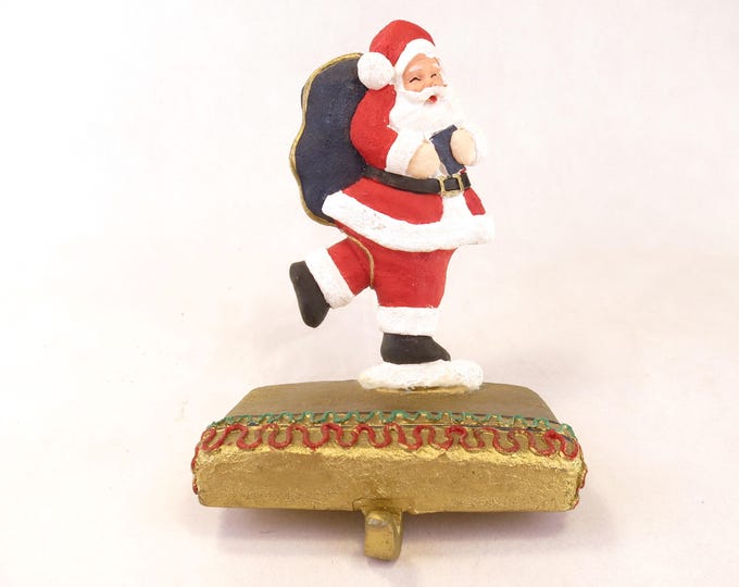 Vintage Santa with Toy Bag Christmas Stocking Holder, Resin 5.75" tall