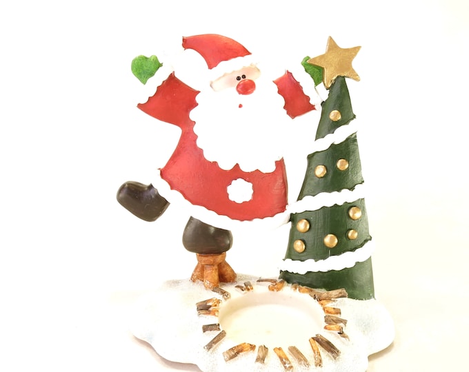 Santa and Tree 4.75" Tea Light Holder