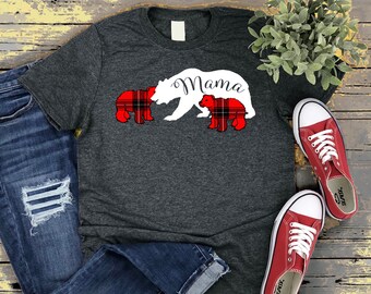 Mama Bear 2 cubs Shirt, Mama Bear Two Cub, Matching Christmas Gift Mom, Mama Bear Buffalo Plaid shirt, Mom Mother's Day, Christmas Gift Wife