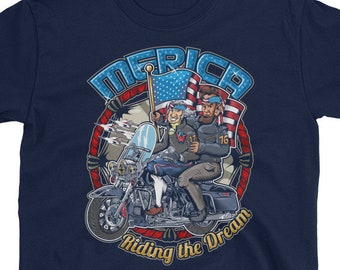 Merica 4th Of July Tshirt Washington Lincoln Biker Riding The Dream Short-Sleeve Unisex T-Shirt