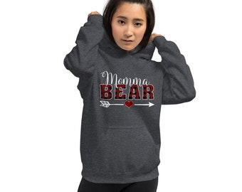 Momma Bear Hoodie, Mama Bear Hoodie, Mama Bear Buffalo Plaid, Matching Bear Family Hooded Sweatshirt, Mama Bear Arrow Unisex Hoodie