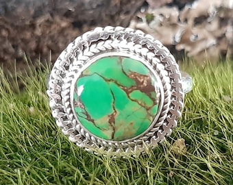 Bague turquoise verte en argent massif 925 taille 58. Copper Green Turquoise 925 Sterling Silver Ring Jewelry size 8.5 US. Bague turquoise