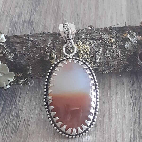 Pendentif AGATE. Pendentif en argent 925 pierre agate rouge, blanche