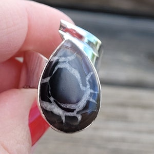 Septaria ring in solid 925 silver size 58 Fr or 8 US. Christmas gift, women&#39;s birthday, solid silver, crack fossil, silver ring
