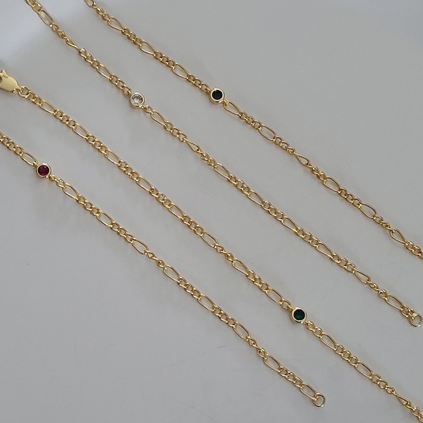 Bracelet en vermeil,bracelet or 18 K,bracelet argent sterling 925,bracelet zirconium femme,bracelet cristal minimaliste,chaîne figaro femme