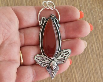 Pendentif Soleil En Argent 925 Avec Pierre D'Ambre Orange - 28mm