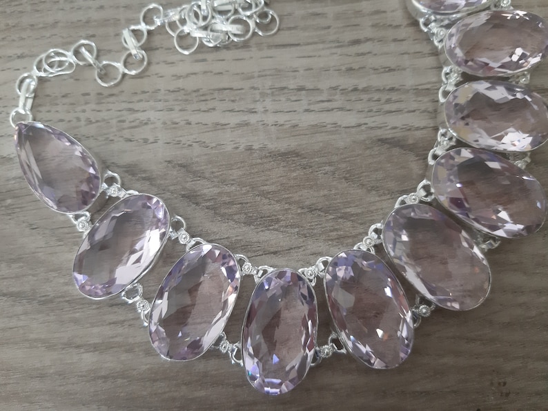 Silver necklace 925 wedding stone topaz Large pink stone necklace Pink topaz stone Pink topaz necklace in silver 925