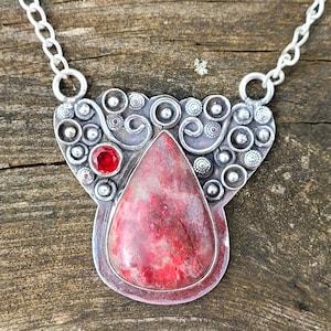 925 silver and rhodonite necklace, rhodonite pendant, natural stone, rhodonite, rhodonite jewelry