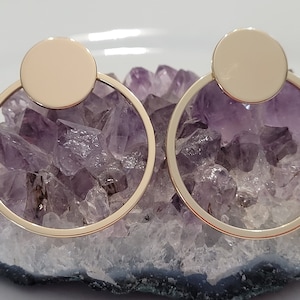Creole earrings, 24-carat gold-plated round lozenges