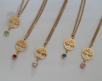 Tree of Life Necklace,Birthstone,Stainless Steel,Tree of Life Gold Color Necklace,Personalized Gift,Christmas Gift,Birthday