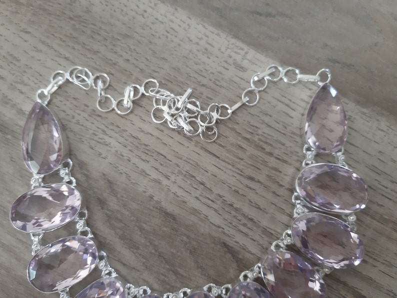 Silver necklace 925 wedding stone topaz Large pink stone necklace Pink topaz stone Pink topaz necklace in silver 925