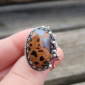 Bauxite ring size 56 fr or 7.5 US in 925 silver, stars and moon ring, celestial stone, women&#39;s Christmas gift, birthday, solid silver, stone