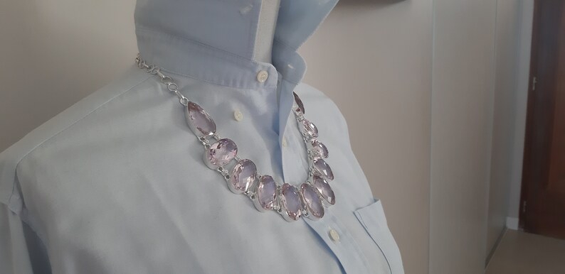 Silver necklace 925 wedding stone topaz Large pink stone necklace Pink topaz stone Pink topaz necklace in silver 925
