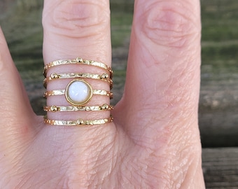 Gold ring, golden ring, white stone ring, multi-row ring, gold-plated ring, natural stone ring, stainless steel ring, adjustable ring