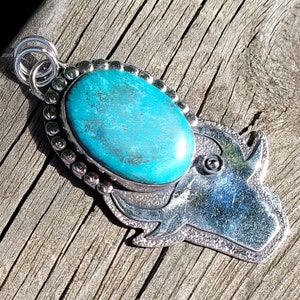 Solid silver men&#39;s pendant.  Bull pendant. Pendant of strength. Turquoise stone pendant in 925 silver, bullfight, Christmas gift for men