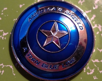 America Shield Thin Blue Line Blue Lives Matter Police Colorized Challenge Art Coin