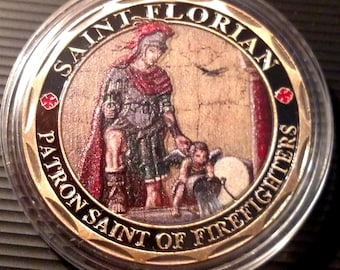 Saint Florian Patron Saint of Firefighters Colorized Art Coin