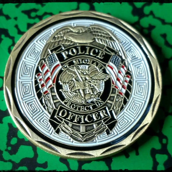 Saint Michael Police Law Enforcement Colorized Challenge Art Coin