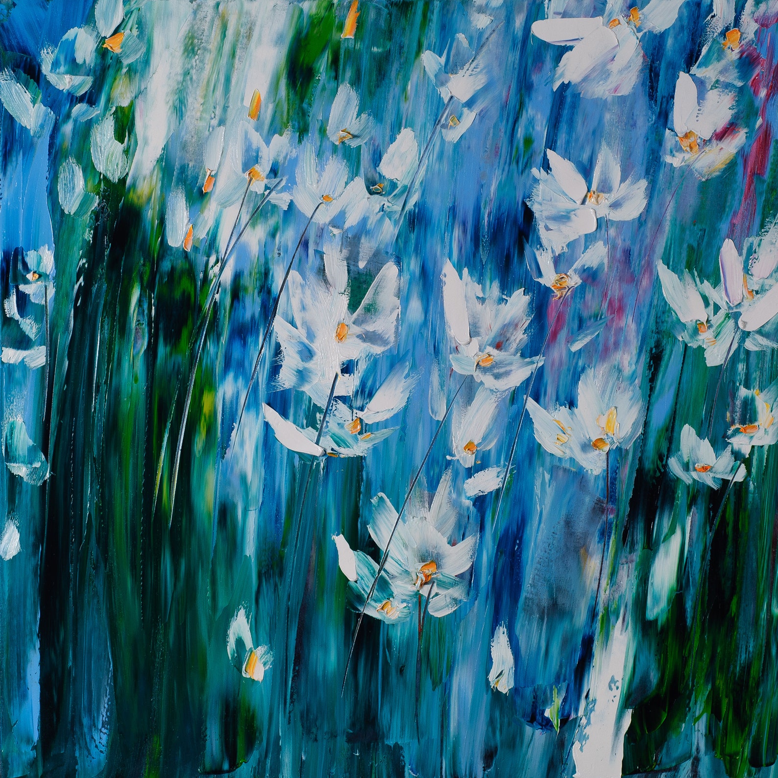 White Flowers Floral Oil Painting Abstract Art Original Etsy