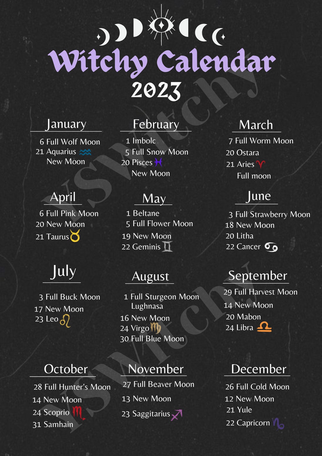 Witchy Calendar 2023 Etsy