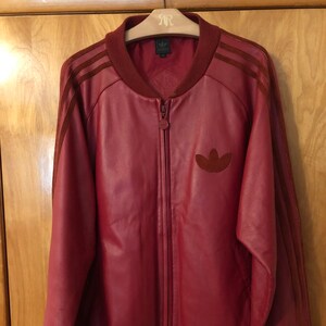 red adidas leather jacket