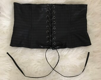 Vintage Max Azria Collection Leather Corset with Leather Lace-Up
