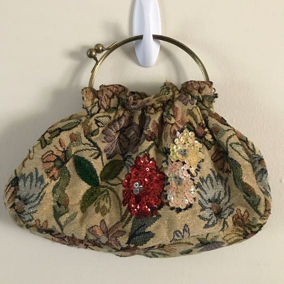 Vintage 30s Art Deco Floral NeedlePoint Handbag