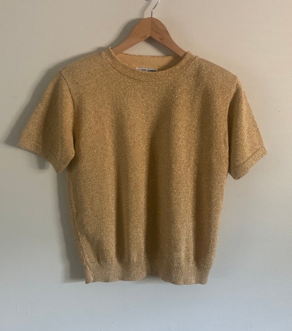 Vintage 80s Alfred Dunner Metallic Gold Short Slee