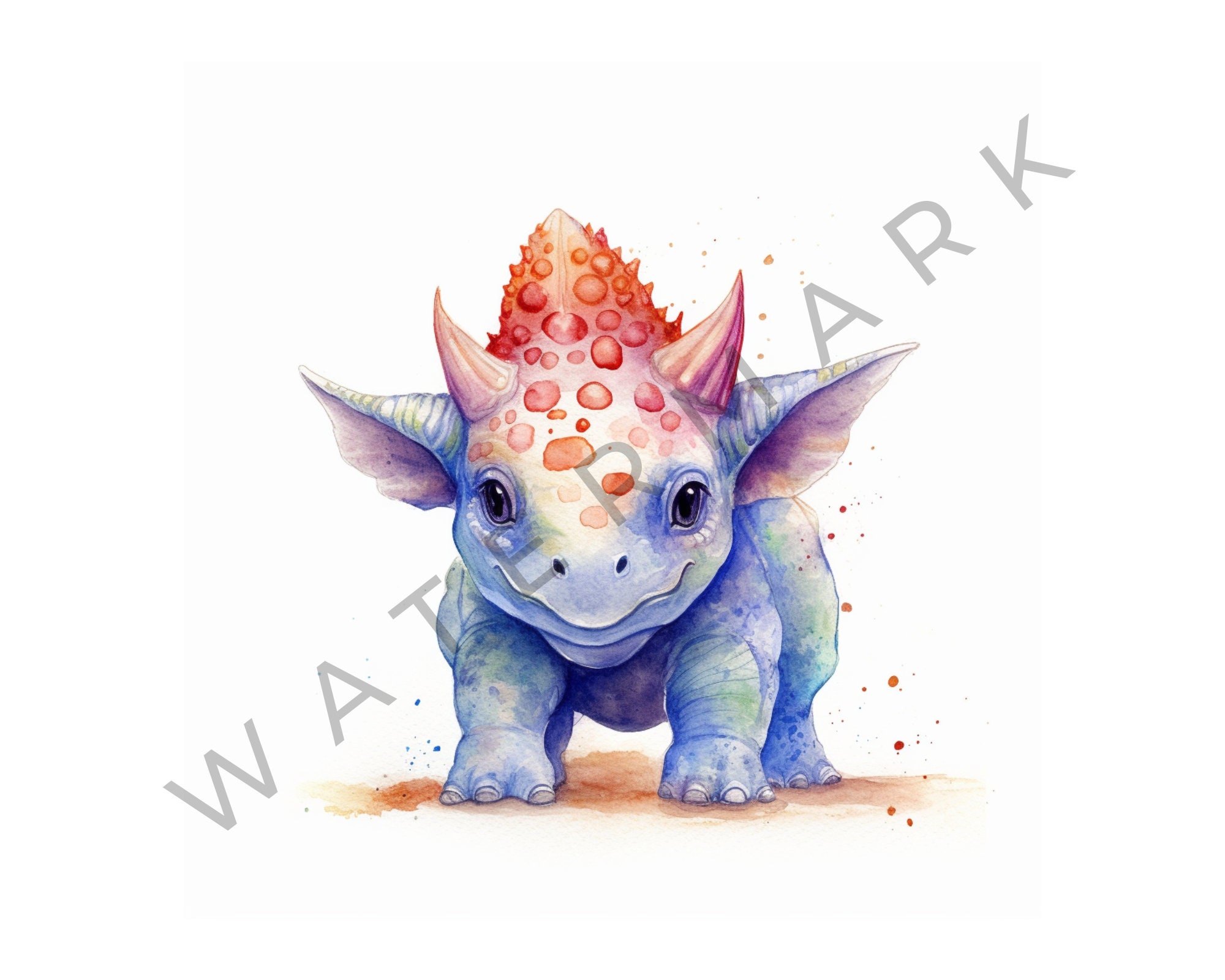 Watercolor Baby Dinosaurs Clipart Bundle, T-rex, Triceratops ...