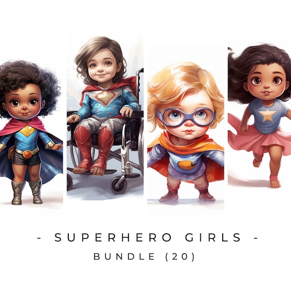 Superhero Girls ClipArt Bundle Children Illustrations PNG Nursery Clipart Commercial Use Printable Digital Download Watercolor Clip-art