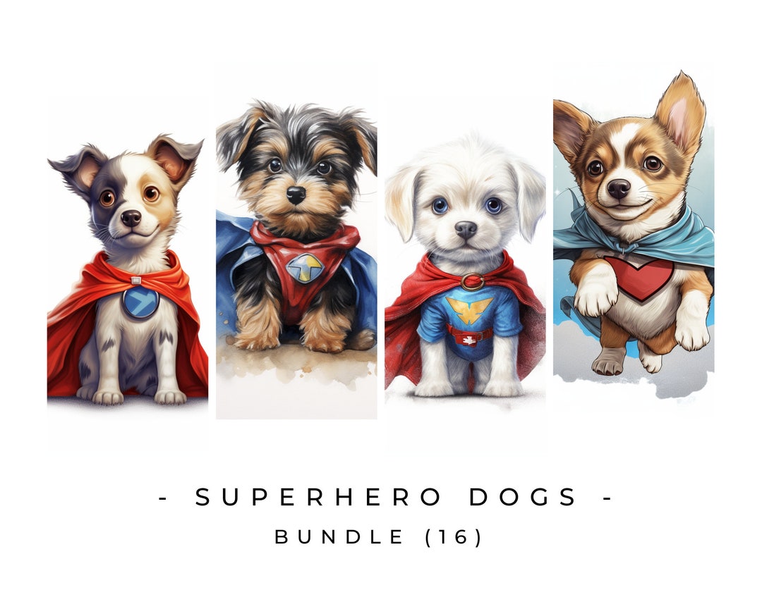 Watercolor Superhero Dogs Clipart Bundle, Children Illustrations PNG, Nursery Clipart ...